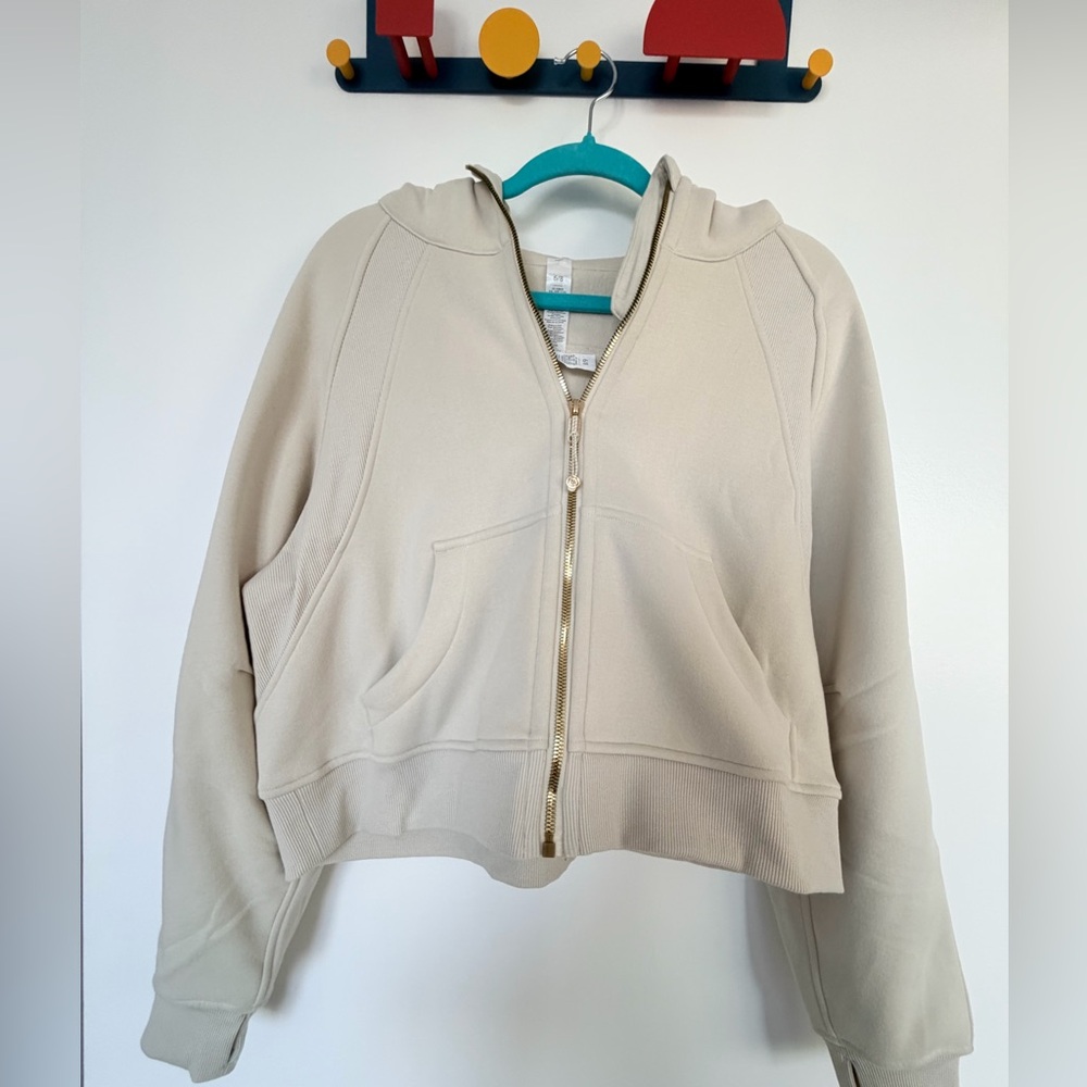 Casual Cream Hoodie with Front Zipper